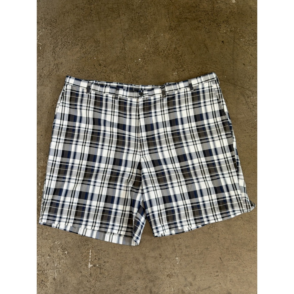Cool 18 Pro Mens Plaid Flat Front Golf Shorts Size 50 Gray Polyester 0141